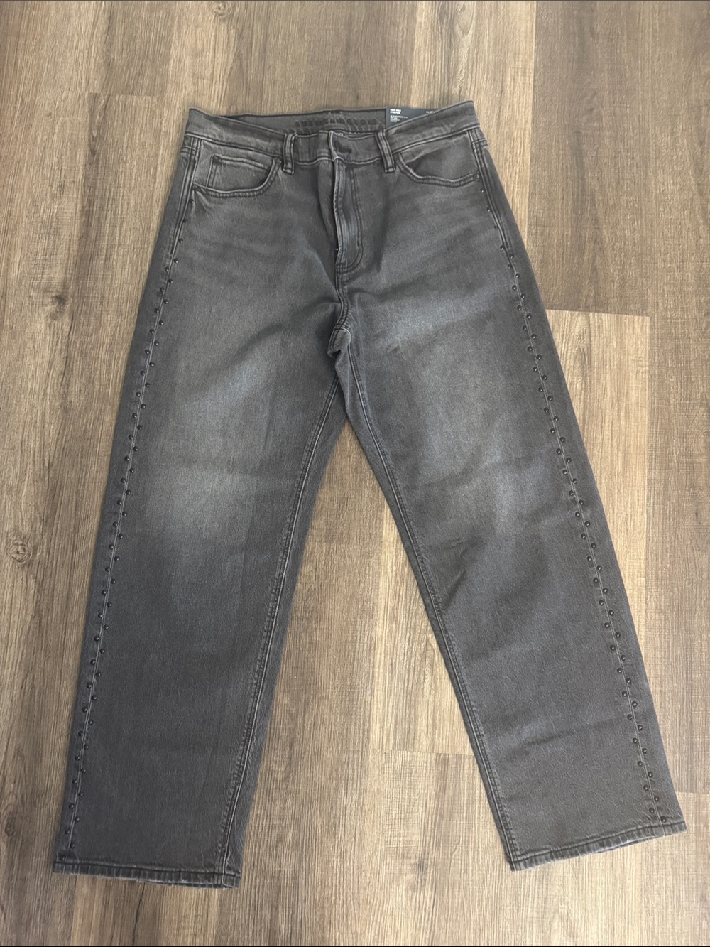 American Eagle Outfitters Washed Black Straight-Leg Jeans with Side Stud Trim - Picture 4 of 8